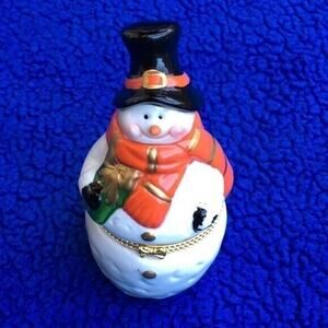 Snowman Ceramic Trinket Holder 4 1/2” Tall